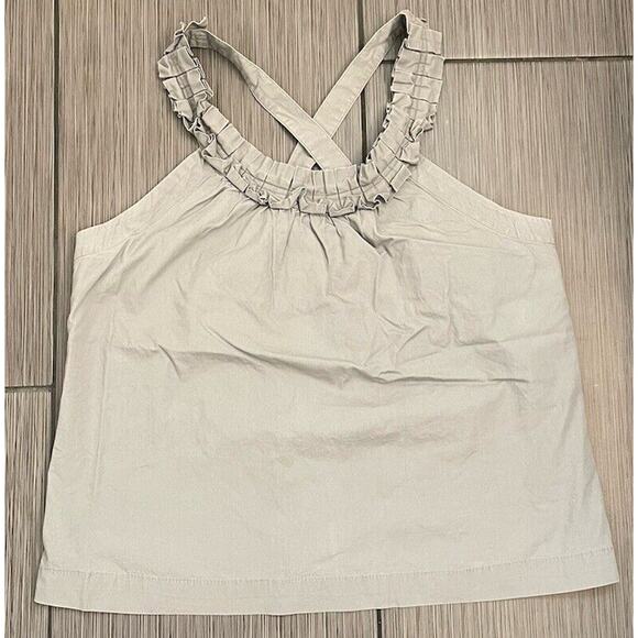 J.Crew Royal Gray Criss-Cross Ruffle Tank Top halter blouse Size 14Pleated Front - Picture 1 of 6